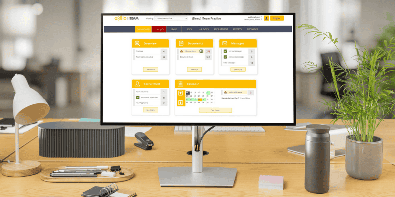 Agilio Dental iTeam dashboard on desktop screen